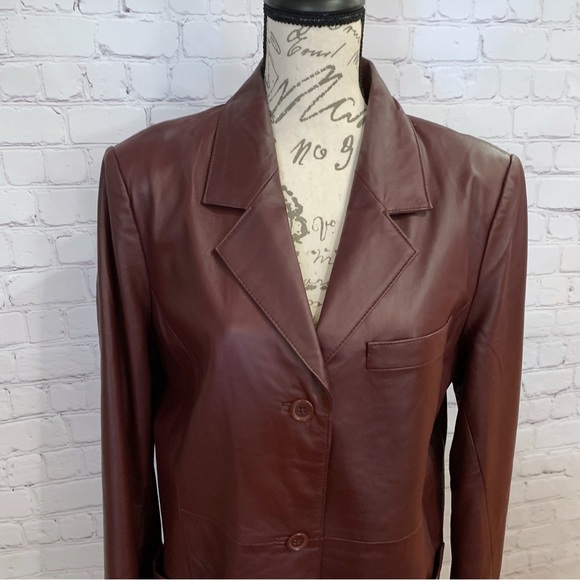 FINAL PRICE Dialogue vintage wine leather button front lined jacket size Large - Picture 2 of 13